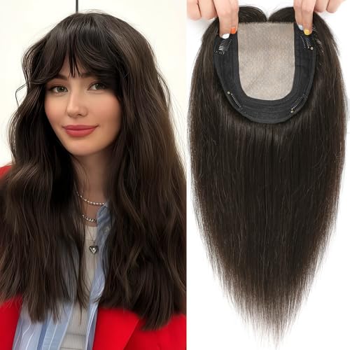 Human Hair Topper for Thinning Crown 16 inch Dark Brown
