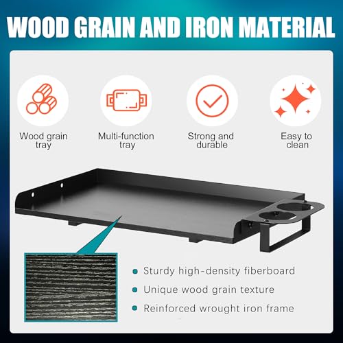Poarmeey Tattoo Tray on Wheels Salon Rolling Tray with Thickened Wrought Iron Frame and High-Density MDF Panel with Wood Grain Texture for Tattoo Salon Artists
