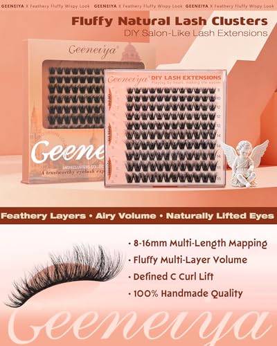 Geeneiya Fluffy Lash Clusters - 8-16mm Natural C Curl Extensions