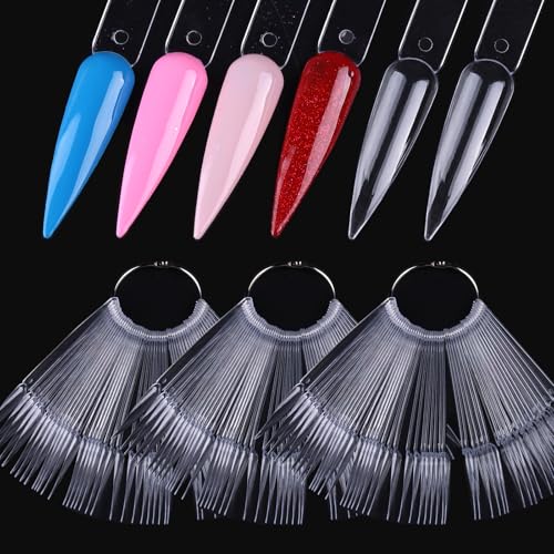 150 Pcs Nail Swatch Sticks with Ring - Stiletto Tips