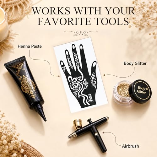 Henna Tattoo Stencil Kit - 97 Designs, 18 Reusable Sheets