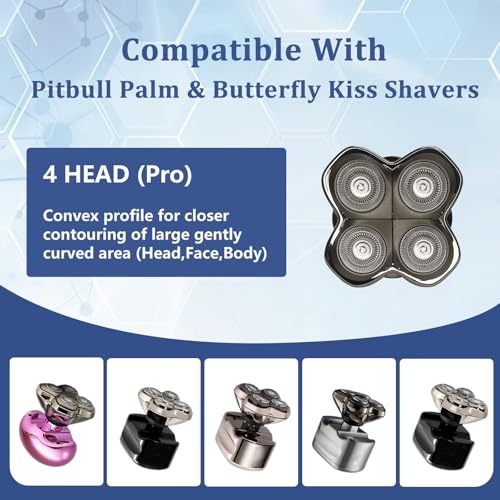 Ruixin Pro 4Head Replacement Blade fit for SKull PitBulls Gold PRO, Silver PRO, Platinum PRO, Butterfly Kiss PRO Head Shavers, German Stainless Blades, Floating 4 Heads for a Fast(3Pack)