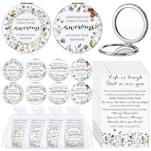 Geetery 24 Sets Christmas Inspirational Compact Mirror Gifts for Women Bulk Reminder Sisterhood Double Sided Folding Thank You Gifts for Employee Coworker Volunteer Team Worker Staff (Wildflower)