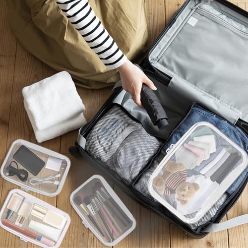 4PCS Clear Hard Zipper Case - Portable Organizer Pouches, Waterproof Plastic Cosmetic Bag,Travel Organizer Box for Cable, Make up Tools and Toiletries£¨White£©