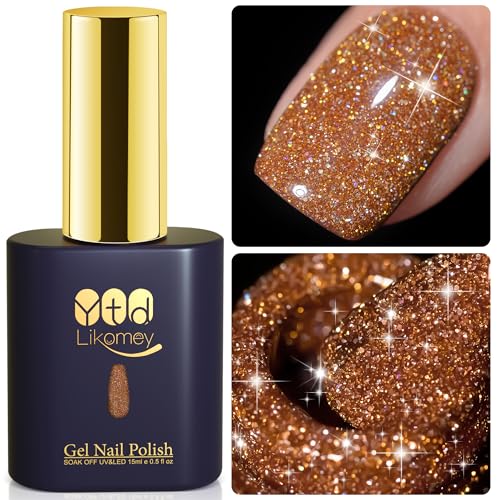 YTD Likomey Colorful Reflective Glitter Gel Nail Polish,15ml Brown Flash Diamond Shimmer Nails Gel,Sparkly Shiny Salon Home Nail Art Manicure UV Nail Gel,SZ393