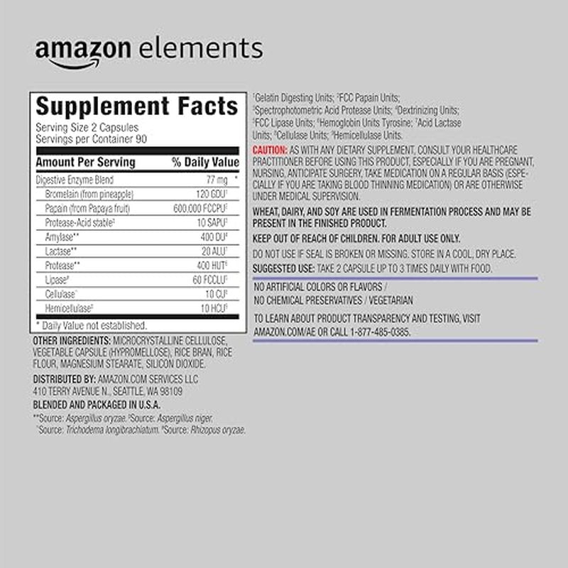 Amazon Elements Digestive Enzyme Complex, 180 Capsules