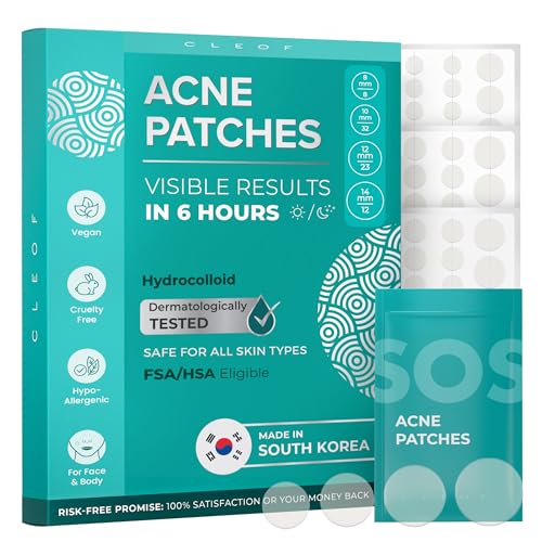 Hydrocolloid Pimple Patches (Made in Korea) FSA/HSA Eligible, Vegan, Hypoallergenic, Cruelty-Free | Acne Stickers, Overnight Treatment - for Zits, Spots, Pimples, Whiteheads (74 Count, Mixed Sizes)