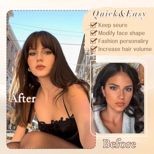 Vigorous Clip in Bangs Real Human Hair 360° Cover Bangs Hair Clip, Wipsy Bangs Reddish Brown Hair Clip on Bangs for Women (Mocha Brown)