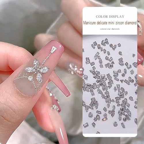 HNUIX Nail Rhinestones - 3D Multi Shapes, Flat Back, Mini Shiny Zircon Rhinestones, Caviar Beads, Crystals Nail Gems, for Nail Art