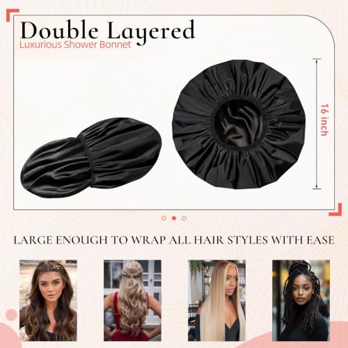 Extra Large Shower Cap for Women | Waterproof Satin Lined