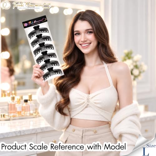 RC Roche 6 Pack Large Double-Tooth Hair Claw Clips – Big Jumbo Black