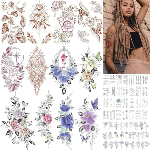 Half Arm Temporary Tattoos for Women, Waterproof Floral Sleeve