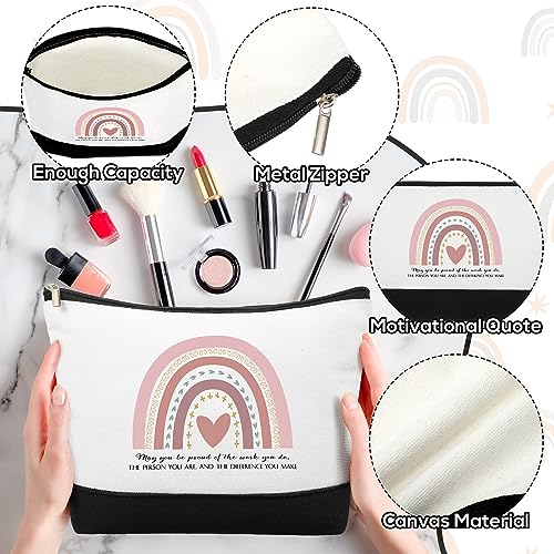 20 Pcs Boho Inspirational Gifts Cosmetic Bags May You Be Proud Gift Pouch Motivational Gift Rainbow Canvas Cosmetic Bag with Zipper Appreciation Makeup Bags for Women Nurse Week Teacher Employee