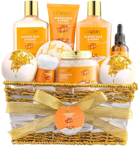 Almond Milk & Honey Spa Gift Basket - 10 Pc Bath Set