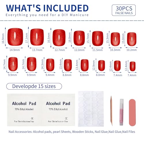 Red Cat Eye Press On Nails Short Square 30pc Set