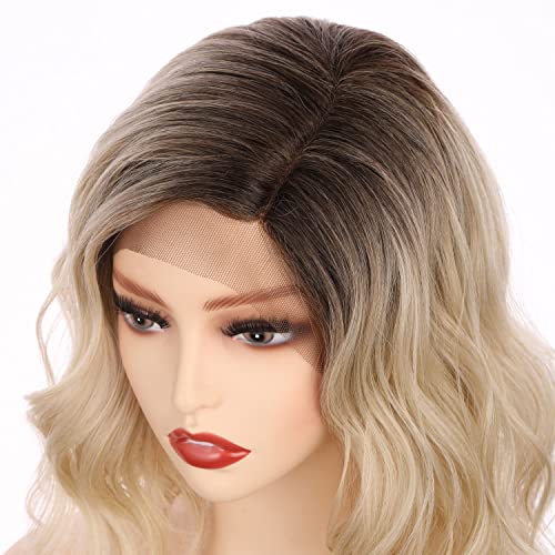 Onedor Blonde Wavy Bob Synthetic Wig - 12" Lace Front