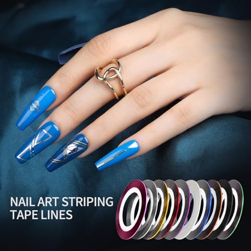 Fandamei 10PC Nail Art Kit with Striping Tape, Stickers & Brushes