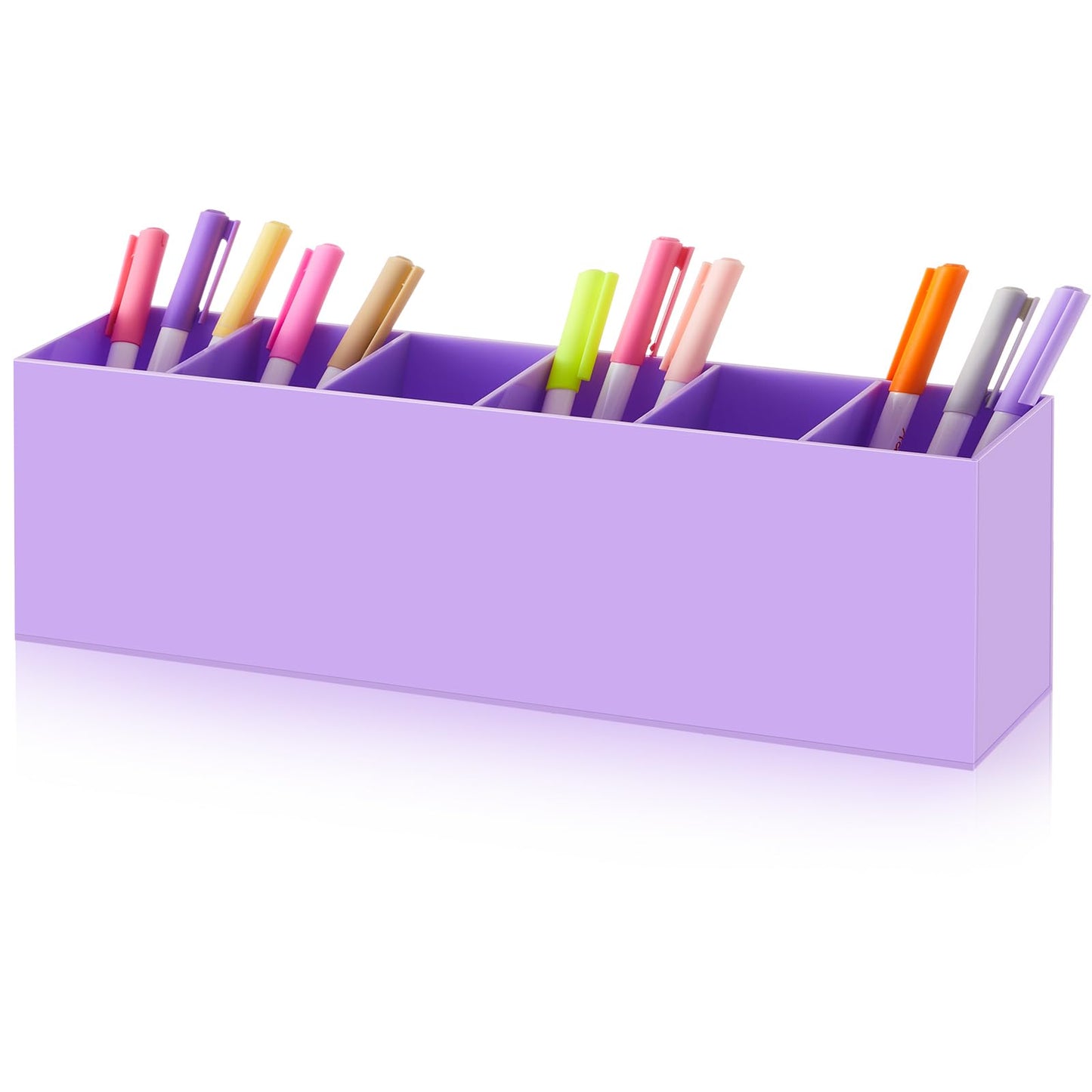 Jetec Acrylic Pen Holder 6 Compartments Makeup Brush Stationery Organizer Pencil Holder for Desk Accessories, Cosmetic Brushes, Dorm, Home, Bathroom, Kitchen, Office Supplies(Purple)