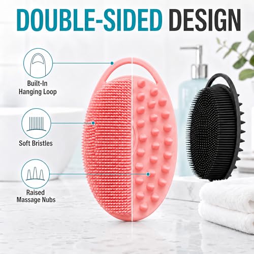 2-Pack Silicone Body Scrubber with Scalp Massager Brush