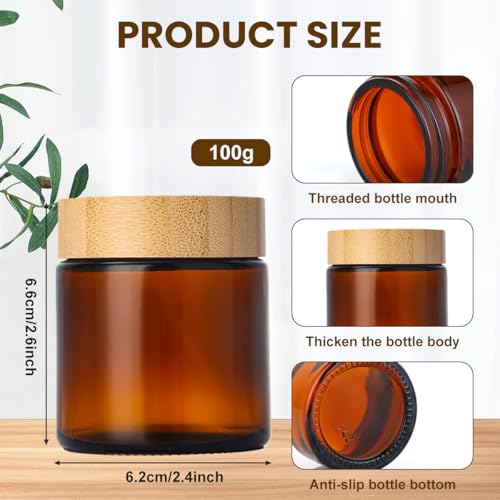 2 Pack 3.4oz Amber Glass Cosmetic Jars with Lids