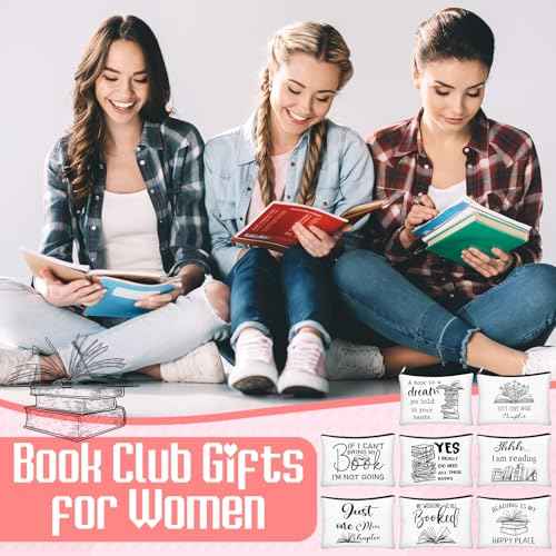 8 Pcs Book Club Gifts Book Lovers Makeup Bag Gifts for Women Cosmetic Bag with Zipper Pouch for Teen Adult Women Lovers Librarian Bookish Club Gifts(Book)