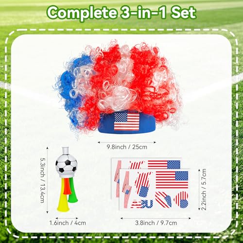 Soccer Fan Gear Set with Clown Wig, Tattoos & Horn