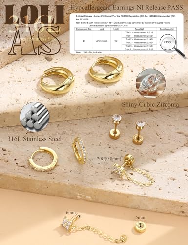 LOLIAS Hypoallergenic Surgical Steel Flat Back Earrings