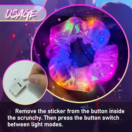 LED Light Up Hair Scrunchies 6 Pack - 3 Modes Glow