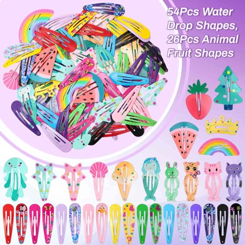 Anezus 80 Pcs Hair Clips for Girls Hair Barrettes Snap Non-Slip Metal Hair Clips for Girls Kids Teens Women