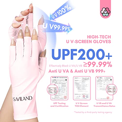 SAVILAND U V Gloves for Nails: UPF80+ Professional U V Gloves for Manicures, Anti UVA & UVB 999+ U V Gloves for Gel Nail Lamp Skin Care Fingerless Gloves Prevent Hands from U V Harm (Light Pink)