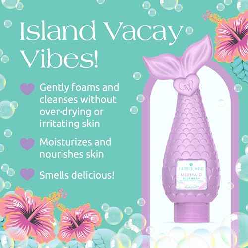 Glimmer Wish Mermaid Kids Body Wash, Gentle Cleanser and Moisturizing Sulfate Free Body Wash, Skin Care for Kids, Tropical Beach Scent, 12 Fl Oz