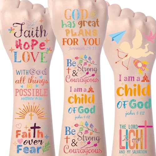 Christian Temporary Tattoos for Kids - 200+ Bible Verse Temporary Tattoos Face Tattoos Christian Party Favors Decorations Supplies Classroom School Prizes Rewards Boys Girls