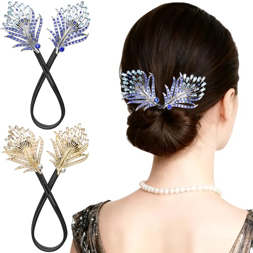 Hair Bun Maker 2-Pack with Feather & Rhinestone Design