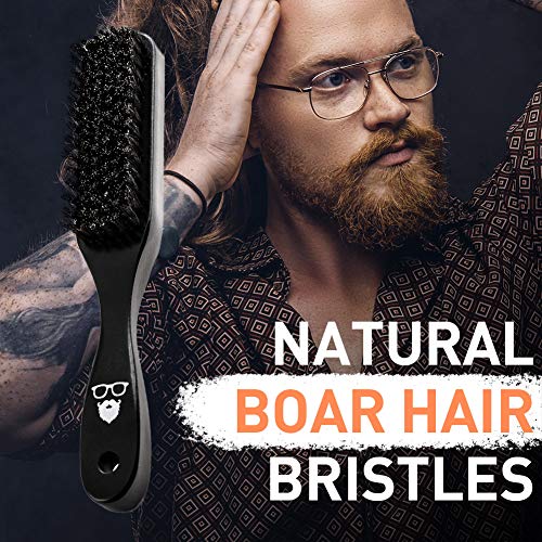 Beardoholic Beard Brush Black - 100% Boar Bristles and Durable Bamboo Handle - Removes Tangles, Beard Dandruff, Ingrown Hairs and Detangles Loose Hairs with Ease - Long Lasting