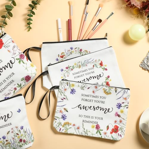Reginary 20 Pcs Makeup Bags Gift for Women Bulk Inspirational Flower Canva Cosmetic Bag with Zipper You Are Awesome Thank You Gift for Staff Employee Coworker Team Nurse Caregiver (Inspirational)