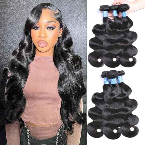 Body Wave Bundles Human Hair 3 Bundles (10 12 14 inches) 10A Brazilian Virgin Human Hair Body Wave Bundles Natural Color 100% Unprocessed Brazilian Human Hair Weave Extensions