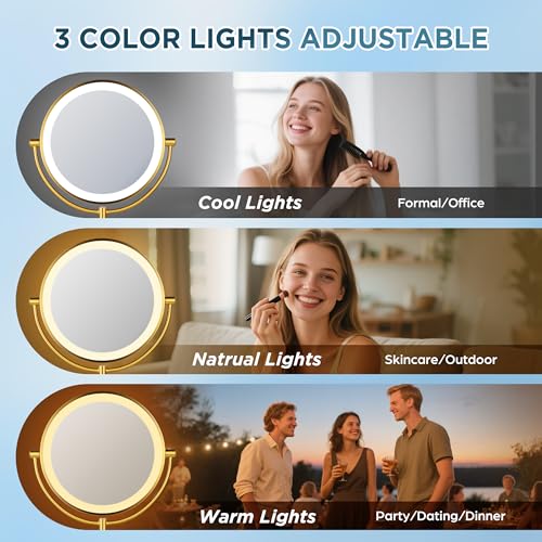 9" Gold Lighted Makeup Mirror with 20X Magnification & Dimmable Lights