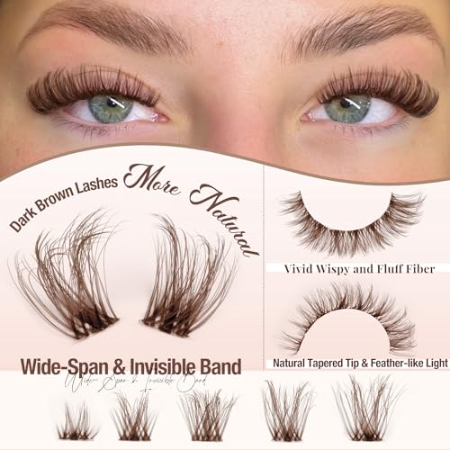 YDAGKH Brown Lash Clusters Natural Eyelash Extensions - Version 01 8-16mm Wispy D Curl