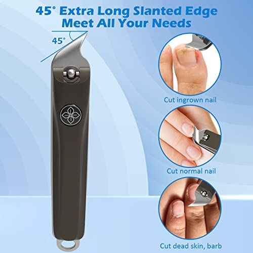 GLAMFIELDS 3pcs Nail Clippers Set, Black Stainless Steel Slanted Edge Nail Clipper & Fingernail & Thick Toenail Trimmer for Men and Women