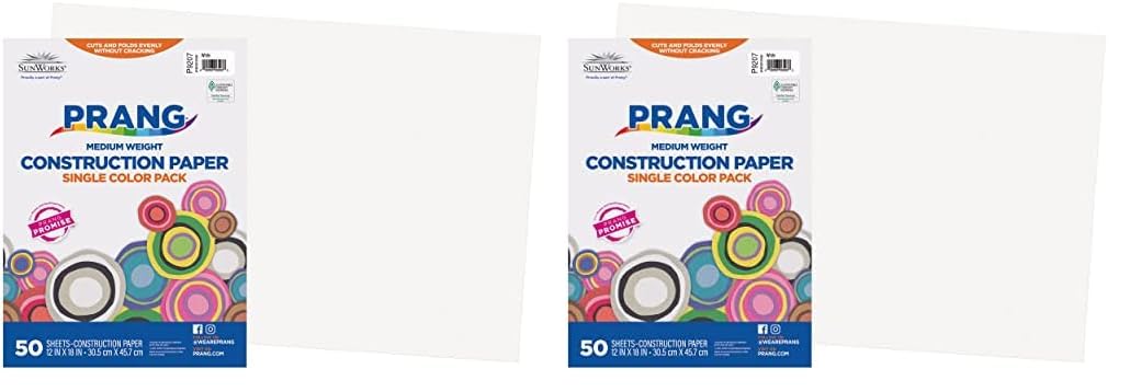 Prang (Formerly SunWorks) Construction Paper, White, 12" x 18", 50 Sheets (Pack of 2)