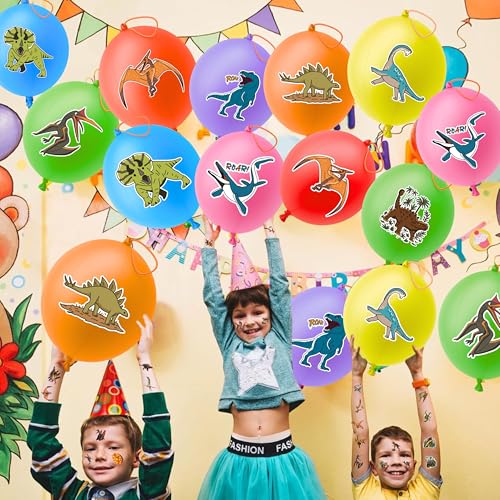 Dinosaur Party Favors Set - 72 Pc Bundle with Balloons & Tattoos
