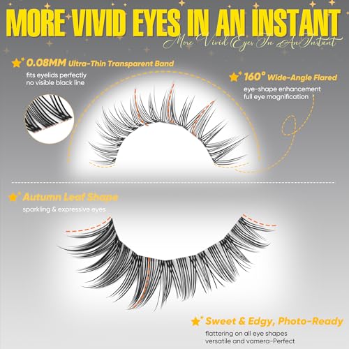 Natural Lash Clusters Kit Wispy Eyelash Clusters Kit Manga Lashes Clusters 10-13mm C-Curly Cluster Eyelash Extensions Thin & Invisible Band Lash Extension Kit with Lash Glue and Lash Tweezers