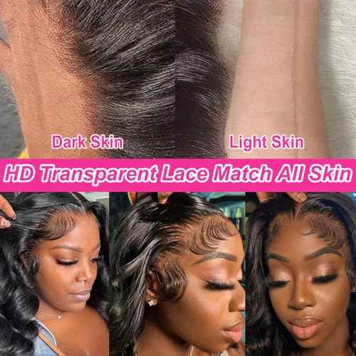 BELE 30 Inch Body Wave Lace Front Wigs Human Hair 13x4 Skinlike Real HD Lace Front Wigs Glueless Wigs Pre Plucked Brazilian Virgin Frontal Wigs Human Hair 180% Density Body Wave Wig with Baby Hair