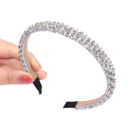 Ruihfas Fashion Sparkle 4 Rows Crystal Rhinestone Headbands Beaded Hair Hoop Band (Grey)