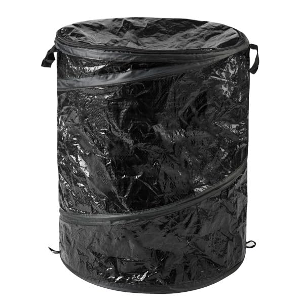 Wakeman Collapsible Trash Can - 44-Gallon Portable Garbage Can Outdoor Bin with Zippered Lid for RV, Camping, Parties, or Yard Waste (Black)