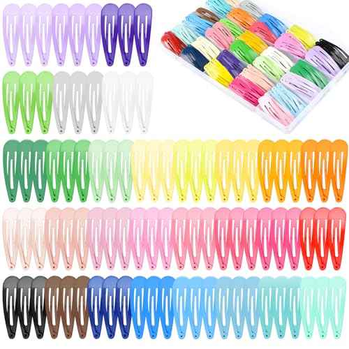 NEBURORA 150 Pcs Colorful Snap Hair Clips 30 Colors Hair Barrettes for Girls 2 Inch Hair Barrettes with Storage Case Hair Accessories for Women