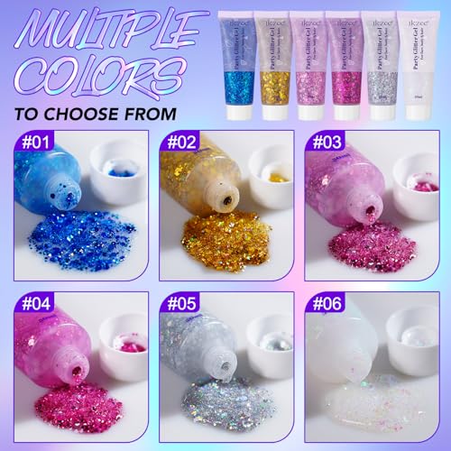 Body Glitter Gel Set 6Pcs - Face & Hair Sparkle