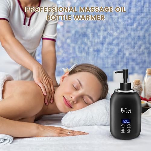 Massage Oil Warmer Bottle Professional Electric Lotion Digital Heater for SPA, Portable Oil Warmer Heated Cream for Beauty Salon Home, with ¡É/¢µ Switchable Display, Two Oil Dispenser Bottle