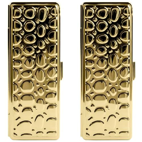 Stephanie Imports Set of 2 Rectangular Vintage Lipstick Cases With Glass Mirror (Gold Drops)