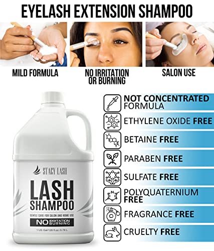 STACY LASH Eyelash Extension Shampoo 1US Gal / 128 fl.oz. / 3.78L / Eyelid Foaming Cleanser/Safe Wash for Extensions & Natural Lashes/Supplies for Professional & Home Use / 50 Aftercare Cards